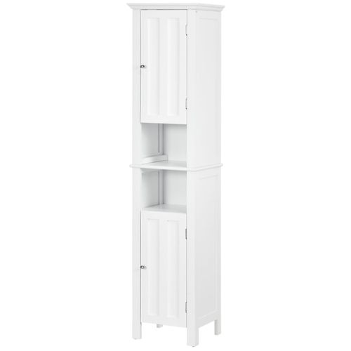 Meuble Colonne De Salle De Bain 2 Portes 2 Étagères 2 Niches - Dim. 35l X 30l X 158h Cm - Mdf Blanc