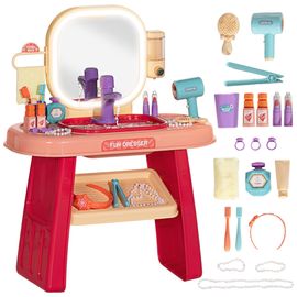 Coiffeuse Enfant Style Néo-Rétro - Nombreux Accessoires - Effets Lumineux Sonores - Beige Rose