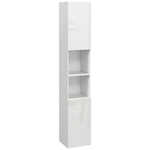 Meuble Colonne Rangement Salle De Bain Style Contemporain Façade Laquée 2 Portes Étagères 2 Niches Blanc
