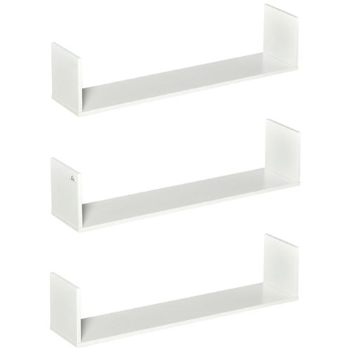 Homcom Lot De 3 Étagères Murales Flottantes - Dim. 80l X 18l X 18h Cm - Kit Complet De Fixation Inclus - Mdf Grain De Bois Blanc