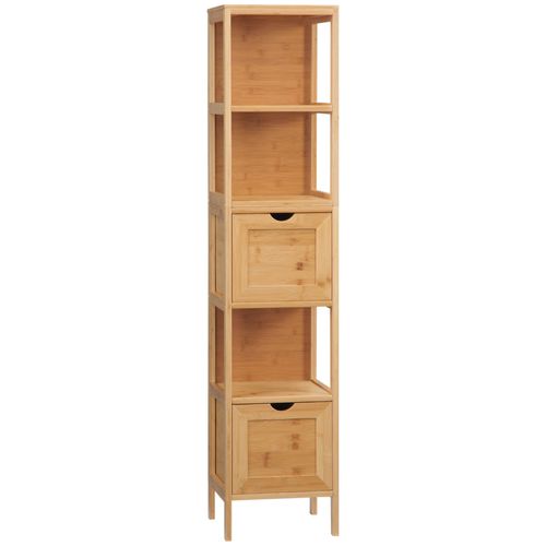 Meuble Colonne Salle De Bain Bambou Style Cosy Naturel Tiroirs Niches
