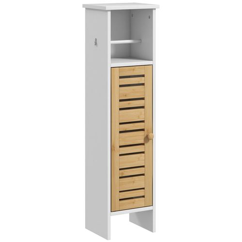 Meuble Colonne Wc Salle De Bain Style Cosy Chic Porte Étagère Support Papier Blanc Bambou