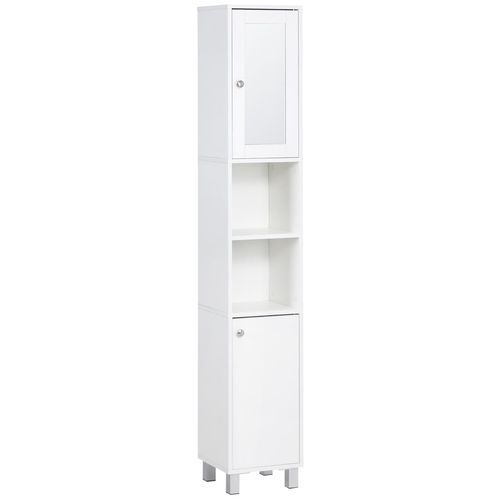 Meuble Colonne De Salle De Bain 2 Portes 2 Étagères 2 Niches Blanc