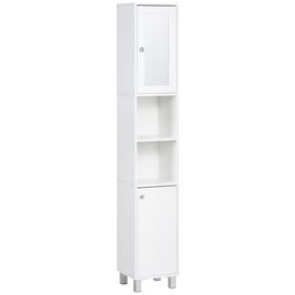 Meuble Colonne De Salle De Bain 2 Portes 2 Étagères 2 Niches Blanc