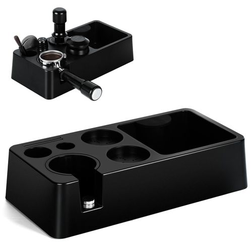 Station de Tassage Pro Barista 3-en-1 - Base ABS pour Portafiltres, Tamper & Accessoires Café (Noir Mat)
