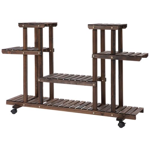 Étagère À Fleurs Support De Plantes 4 Niveaux Roulettes Bois Sapin Carbonisé