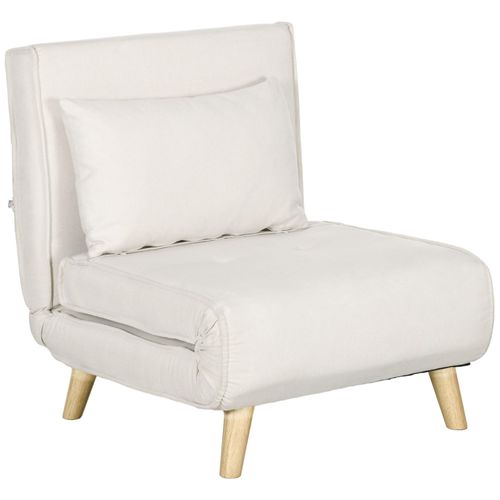 Fauteuil Chauffeuse Canapé-Lit Convertible 1 Place - Coussin Inclus - Style Scandinave Tissu Beige Clair