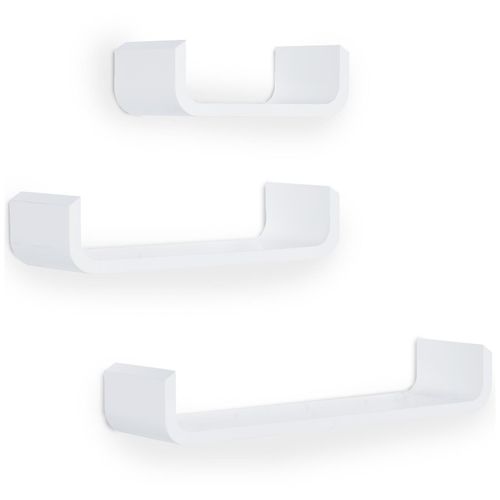 Lot De 3 Étagères Murales Flottantes Design Contemporain Courbé Kit Fixation Inclus Mdf Blanc