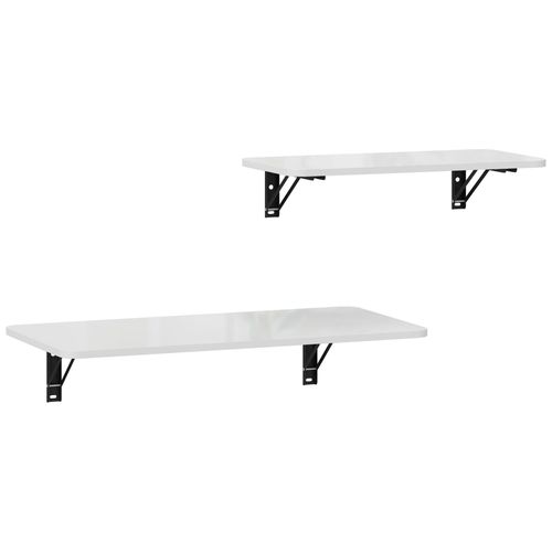 Lot De 2 Tablettes Rabattables - Étagères Murales Pliables - Métal Noir Blanc Laqué