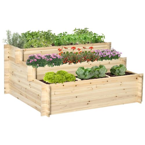 Jardinière En Escalier 3 Niveaux Avec 9 Séparateurs - Feutre Drainage Inclus - Bois Sapin Pré-Huilé