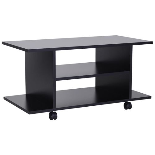 Meuble Tv Bas Table Basse A Roulettes En Panneaux De Particules Noir