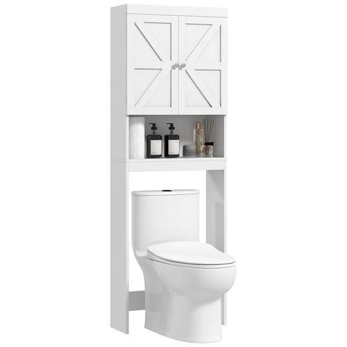 Meuble Wc - Rangement Au-Dessus Des Toilettes - 2 Portes Croisillons, Niche - Blanc