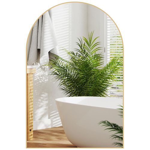 Miroir mural arqué 60 x 90 cm haute définition cadre alliage aluminium doré