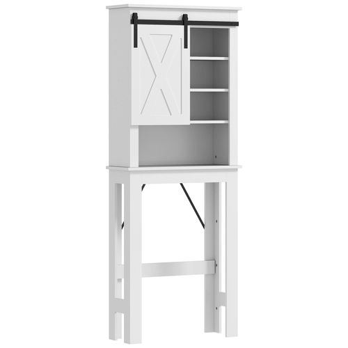 Meuble Wc Dessus De Toilette 6 Compartiments Porte Coulissante Blanc