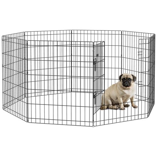 Parc Enclos Acier Pour Chien Animaux 1 Porte 8 Panneaux 76l X 61l Cm Noir