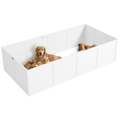 Parc De Mise Bas Pour Chien - Caisse De Mise Bas Pour Chien - Hauteur Porte Réglable - Bois Pin Mdf Blanc