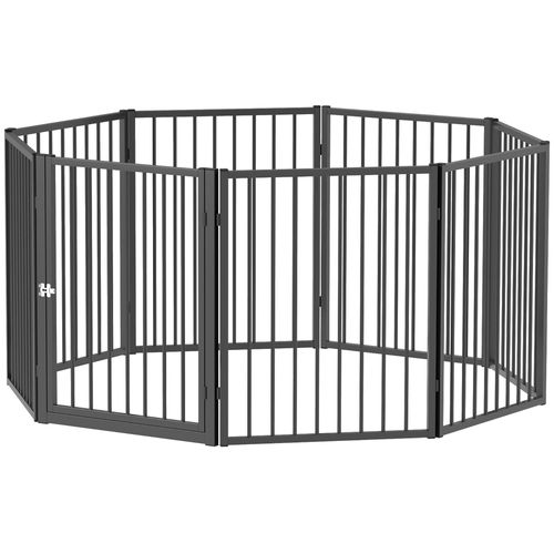 Parc Enclos Chien Modulable Pliable - Porte Verrouillable, 8 Panneaux - Acier Noir