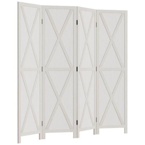 Paravent intérieur 4 panneaux style campagnard chic - séparateur de pièce avec croisillons - bois de paulownia blanc