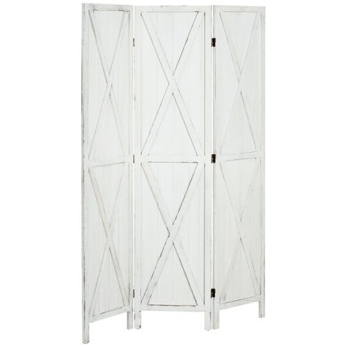 Paravent intérieur 3 panneaux style campagne chic blanc effet vieilli