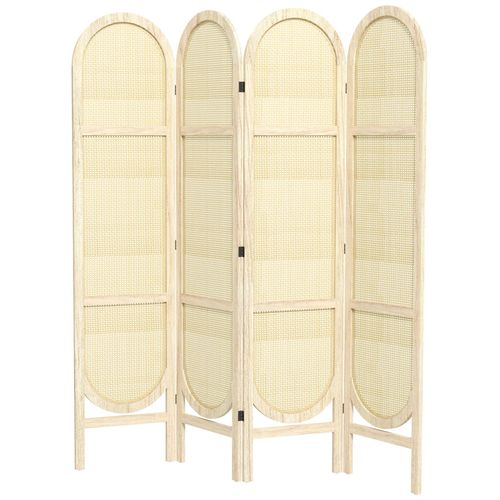 Paravent interieur pliable 4 panneaux 160 x 170 cm séparateur de pièce résine tressée effet rotin bois naturel