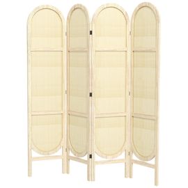 Paravent interieur pliable 4 panneaux 160 x 170 cm séparateur de pièce résine tressée effet rotin bois naturel