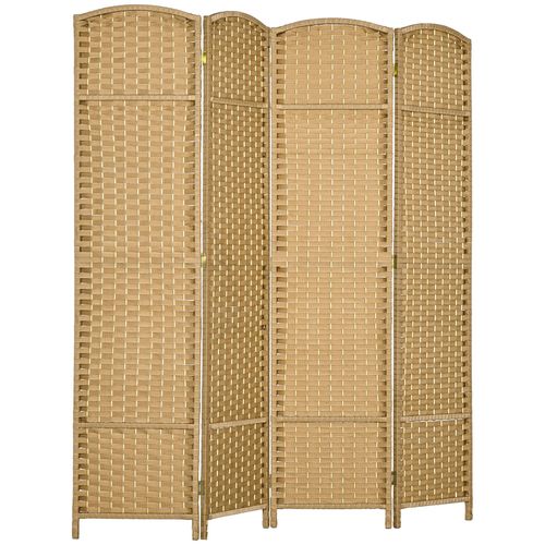 Paravent intérieur pliable 4 panneaux 160 x 170 cm - séparateur de pièce finition tressée - PP bois pin beige
