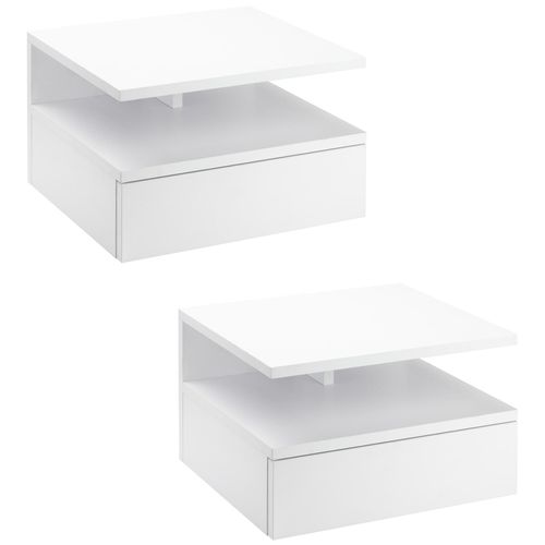 Lot De 2 Tables De Chevet Murales - Lot De 2 Tables De Nuit - Tiroir Coulissant, Niche, Plateau - Panneau