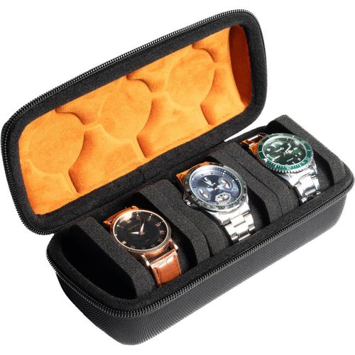 Étui De Voyage En Rouleau Pour Montre, Avec Fermeture Éclair, Pour Homme Et Femme, Avec Coussin De Montre Anti-Mouvement (Noir, 3 Emplacements)