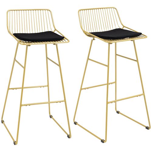 Lot De 2 Chaises De Bar Design Acier Filaire Doré Avec Coussin Noir - Élégance Et Confort - Repose-Pieds - Convient Pour Tables De 104-109 Cm