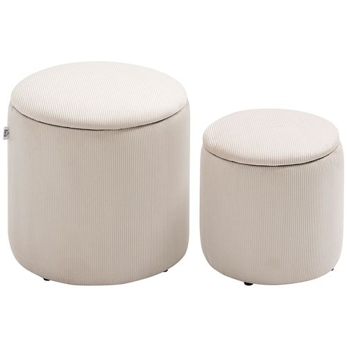 Lot De 2 Poufs Coffres 2 En 1 Velours Cotelé Tissu Crème