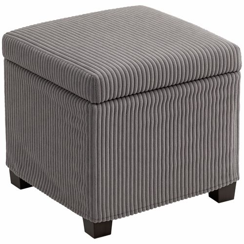 Pouf Coffre De Rangement Velours Côtelé Dim. 40 X 40 X 40 Cm Gris