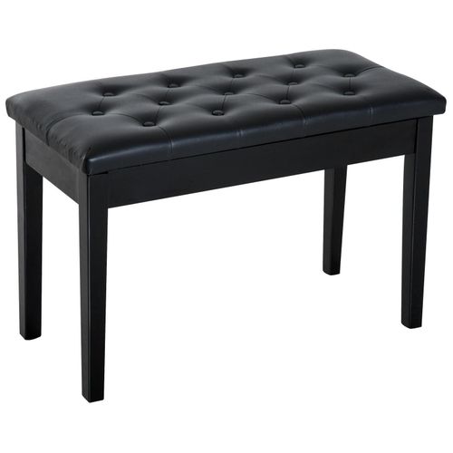Banquette Tabouret Siège Pour Piano Avec Coffre De Rangement Pied Bois Caoutchouc Assise Capitonnée Revêtement Synthétique Noir