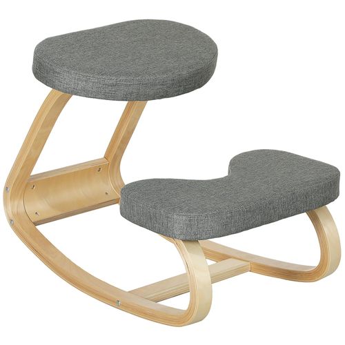Siège Ergonomique - Siège Assis-Genoux - Chaise Assis Genoux Grand Confort - Bois Bouleau Tissu Gris