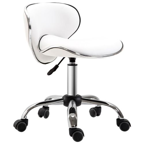 Tabouret À Roulettes Tabouret De Travail Hauteur Réglable 44-56 Cm Avec Dossier Blanc