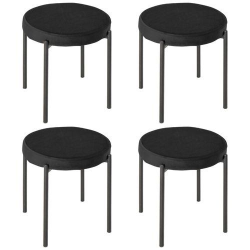 Lot De 4 Tabourets Empilables Grand Confort - Piètement Rond Métal - Assise Rembourrée Velours Noir