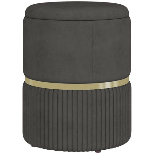 Pouf Coffre Intégré Design Velours Côtelé Acier Brossé Doré Gris
