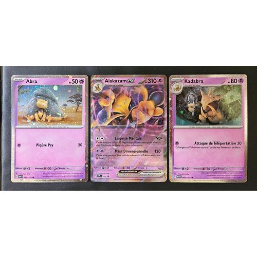 3 Cartes Pokémons Coffret Alakazam 151 : Abra Holo Cosmo, Alakazam Ex Promo, Kadabra Holo Cosmo