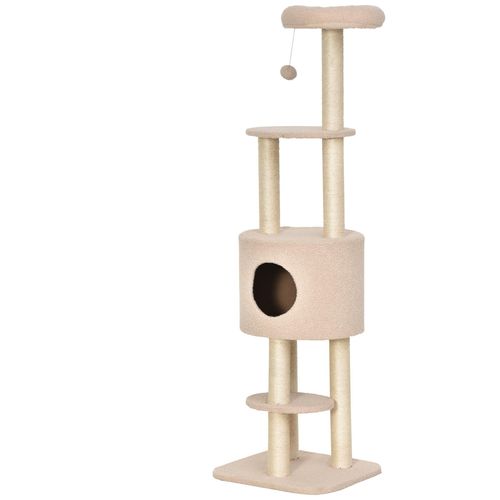Pawhut Arbre À Chats Avec Griffoir Niche Poteaux Peluche Haute Densité 45l X 40l X 148h Cm Beige