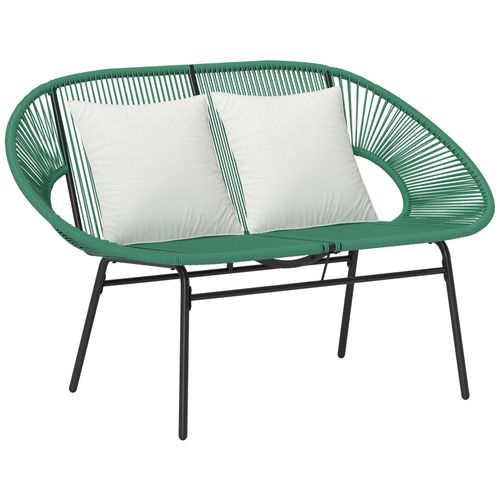 Banc De Jardin 2 Places Design Acapulco 2 Coussins Métal Résine Filaire Vert