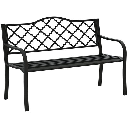Banc De Jardin 2 Places Style Rétro Dim. 128 X 58,5 X 89 Cm Acier Fonte Noir