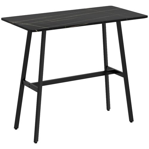 Table De Bar Acier Noir Plateau Aspect Marbre Noir Veiné Blanc