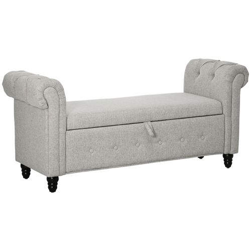 Banquette Coffre Rangement 2 En 1 Style Chesterfield Aspect Lin Gris