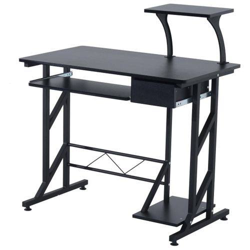 Bureau Informatique Design Homcom En Mdf Noir Avec Tablette Coulissante Et Multi-Rangements