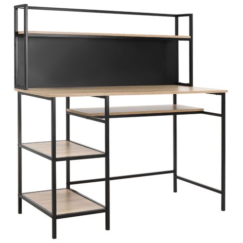 Bureau Informatique 4 Étagères Panneau Noir Métal Aspect Chêne Clair