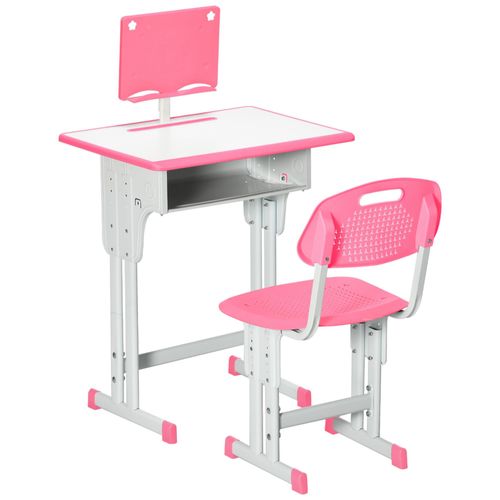 Bureau Enfant Avec Chaise - Ensemble Bureau Et Chaise Réglable - Support De Lecture, Case - Rose Blanc