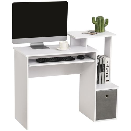 Bureau Informatique Multimédia Étagères Tablette Clavier Panier Gris Panneaux Particules Blanc
