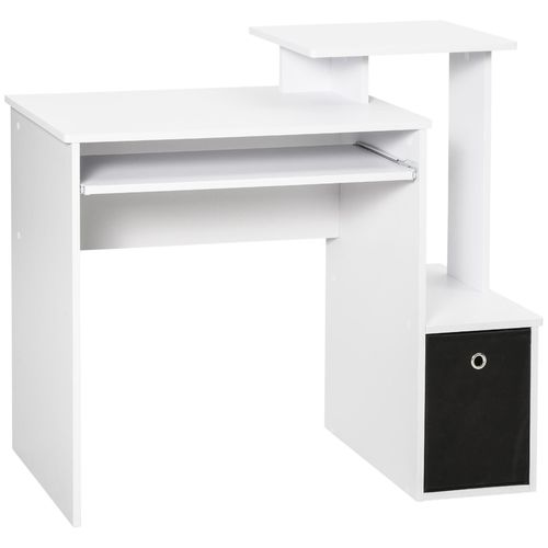 Bureau Informatique Multimédia Étagères Tablette Clavier Panier Noir Panneaux Particules Blanc