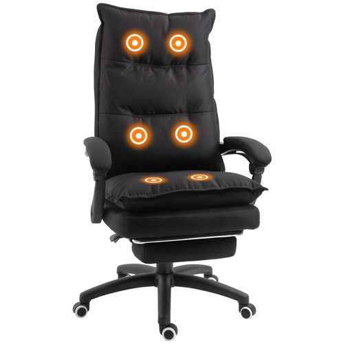 Homcom Fauteuil De Bureau Direction Massant Hauteur Réglable Dossier Inclinable Repose-Pied Intégré Toile De Lin Noir