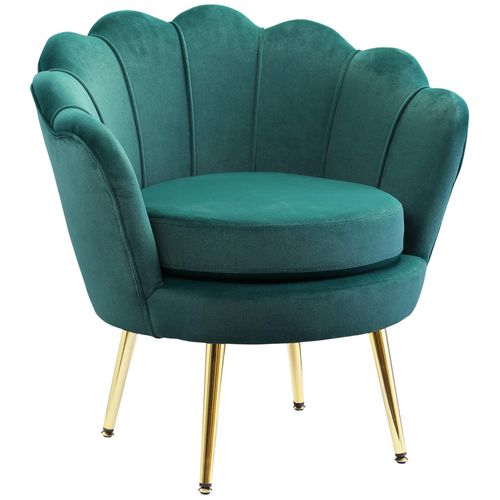 Fauteuil Design Coquillage Pieds Métal Doré Velours Vert Foncé