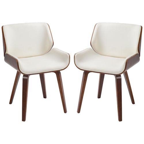 Lot De 2 Chaises Design Vintage Piètement Châssis Bois Peuplier Aspect Noyer Revêtement Mixte Synthétique Tissu Crème
